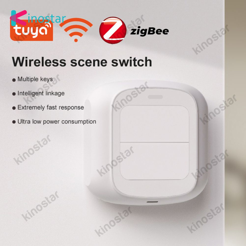 Công Tắc Không Dây 6 Cảnh Tuya Wifi/Zigbee 2 Gang Bộ Điều Khiển Nút Nhấn Kịch Bản Tự Động Hóa Chạy Bằng Pin Cho Các Thiết Bị Tuya.
