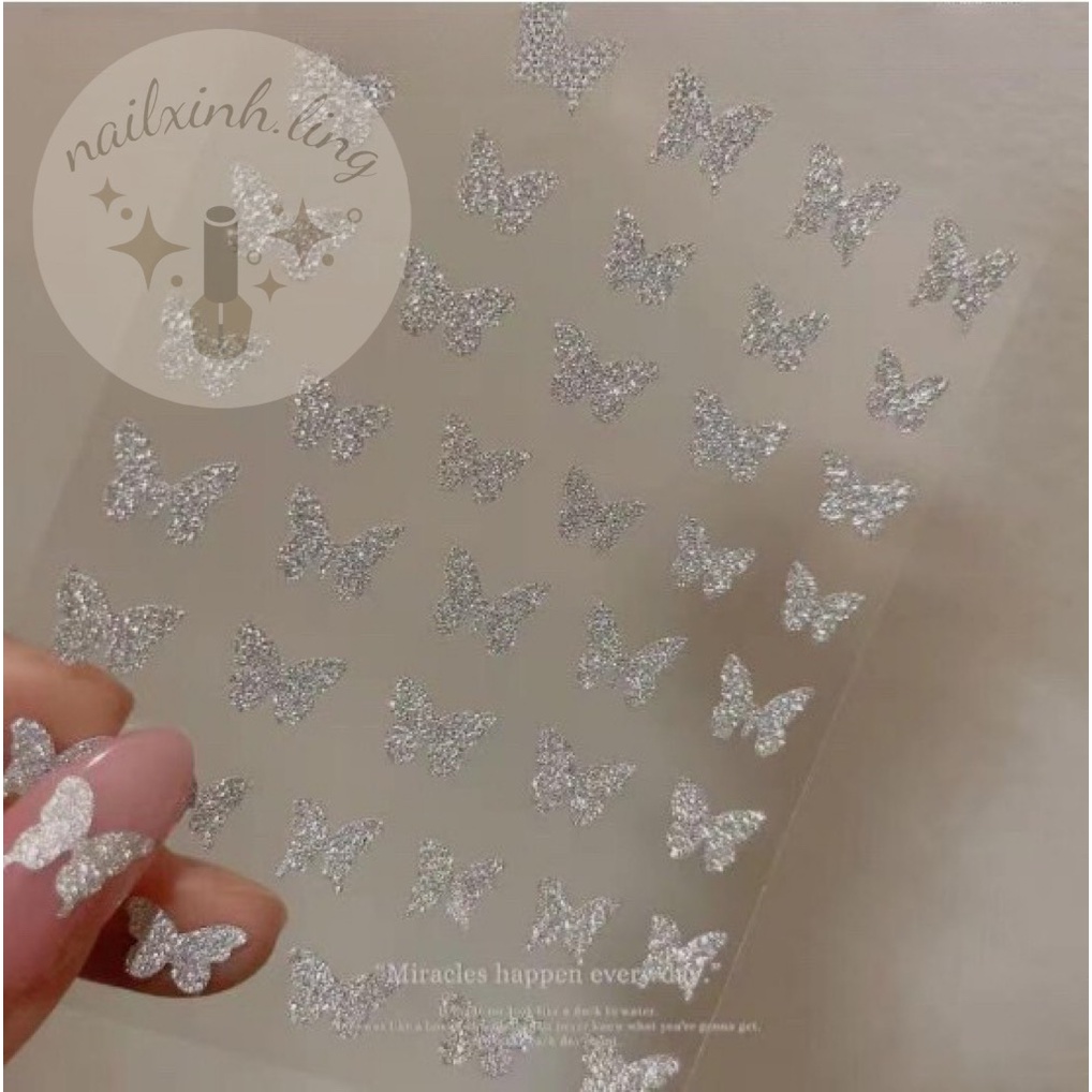 Miếng Dán Trang Trí Móng Tay 3D Kim Tuyến Flash Trái Tim , Hình Dán Móng Tay Gấu , Sticker Nail Ngôi Sao , Nơ