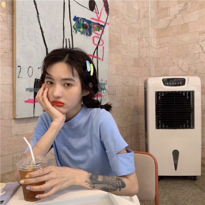 Áo croptop SUXI tay ngắn cổ tròn dáng ôm phong cách tối giản cho nữ