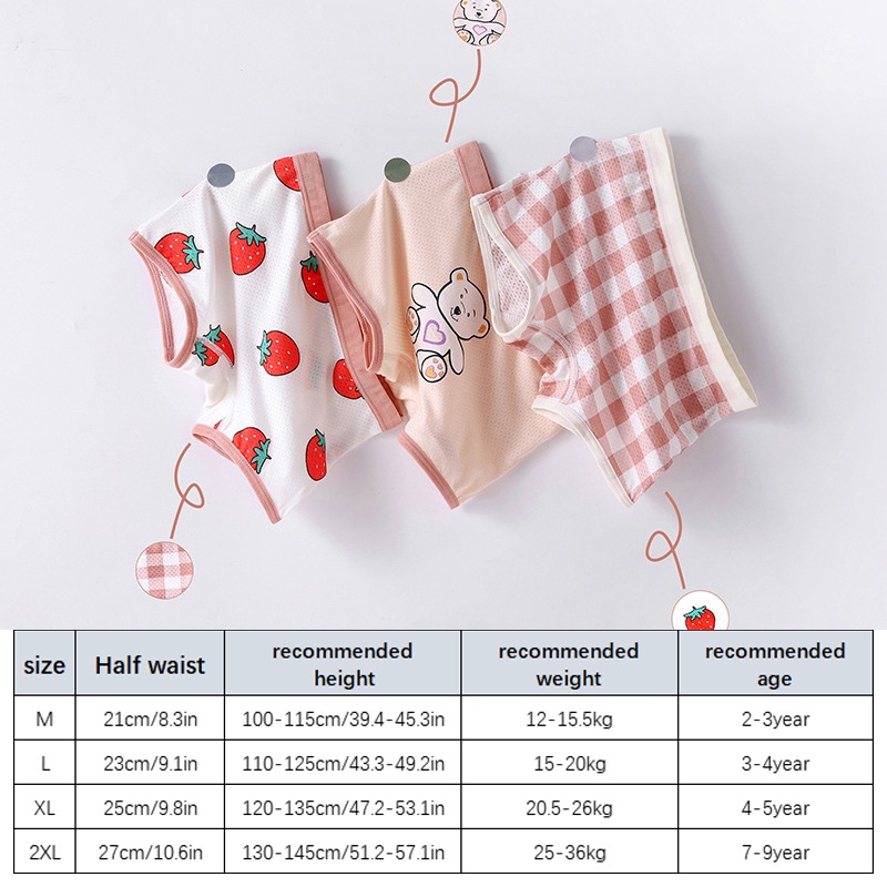 Bộ 3 Quần Lót Cotton In Họa Tiết Hoạt Hình Cho Bé Gái