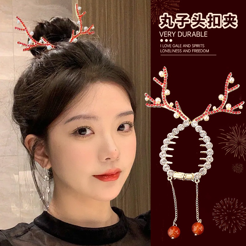 Kẹp Tóc Hình Sừng Hươu Đính Hạt Và Tua Rua Sang Trọng