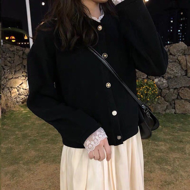 Áo cardigan len tay viền ren tiểu thư