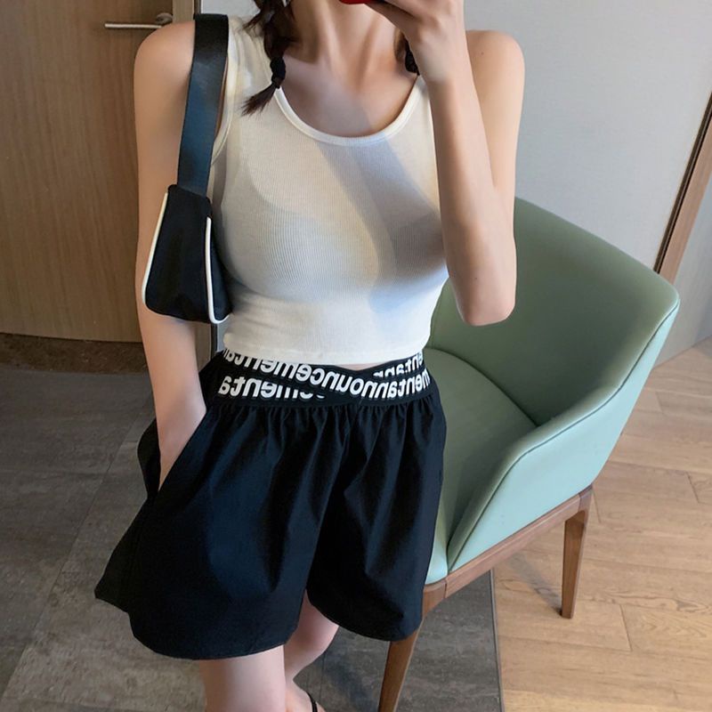 Jiashucheng Quần Short Lưng Cao Ống Rộng Màu Đen Thời Trang Mùa Hè Cá Tính