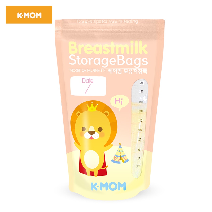 Túi trữ sữa K-Mom 200ml tiệt trùng sẵn khóa zip 2 lần chịu nhiệt từ -20 đến 110 độ C