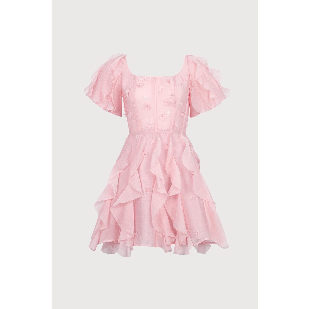 MAVEN - Váy hồng cổ thuyền thiết kế tua rua cách điệu đính hoa Roxan Pink