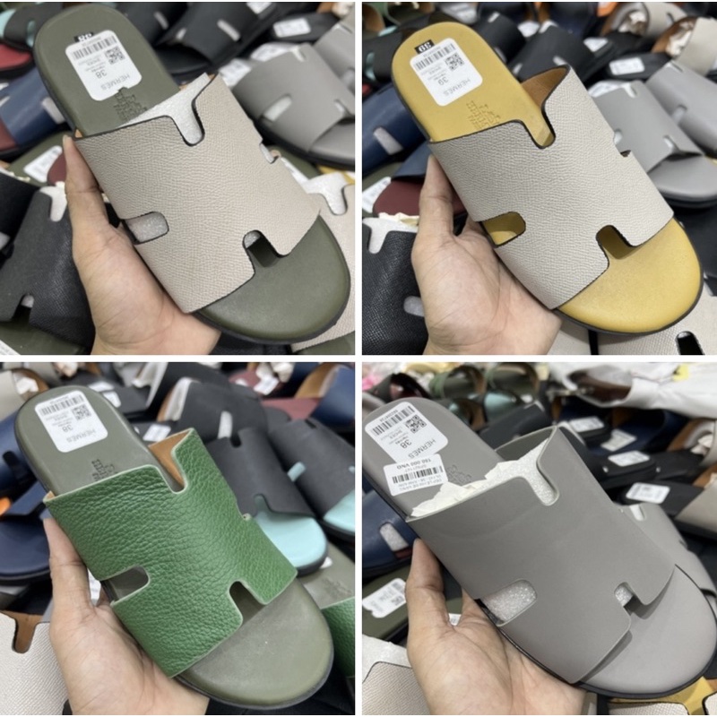 Dép quai ngang thời trang nam hm có hoạ tiết phối mầu, Dép da đế giả gỗ phong cách giới trẻ btshop từ 38 đến 42.