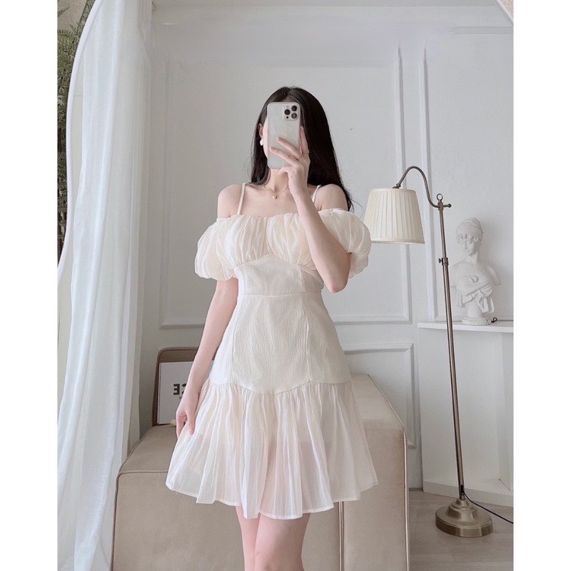 Đầm trắng baby dáng xòe, váy tiểu thư kiểu dáng vintage hàn quốc minstore365 | BigBuy360 - bigbuy360.vn
