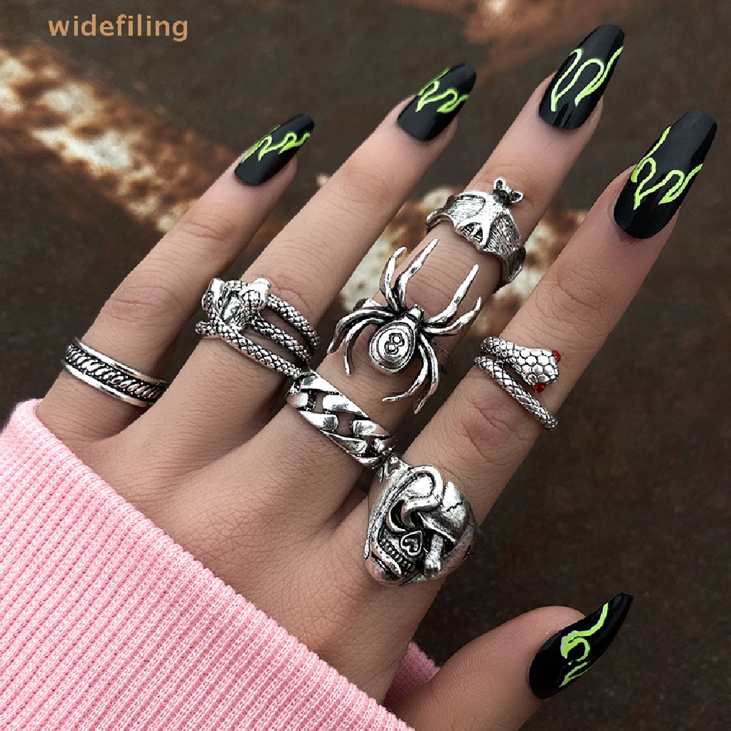 Set 7 Nhẫn Đeo Tay Phong Cách Gothic Thời Trang Cho Nam Và Nữ