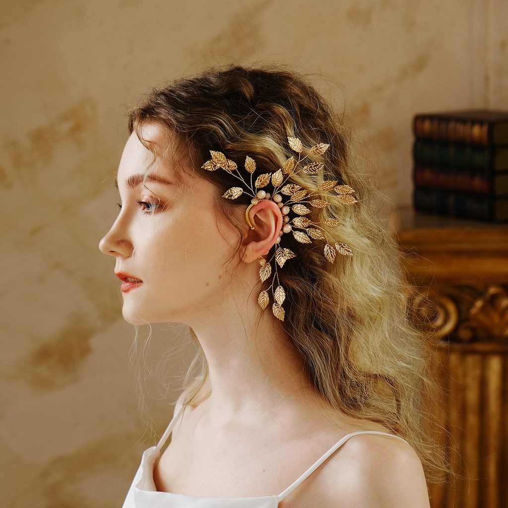 1 Khuyên Kẹp Vành Tai Hình Lá Vàng Phong Cách Vintage Thanh Lịch Dành Cho Nữ