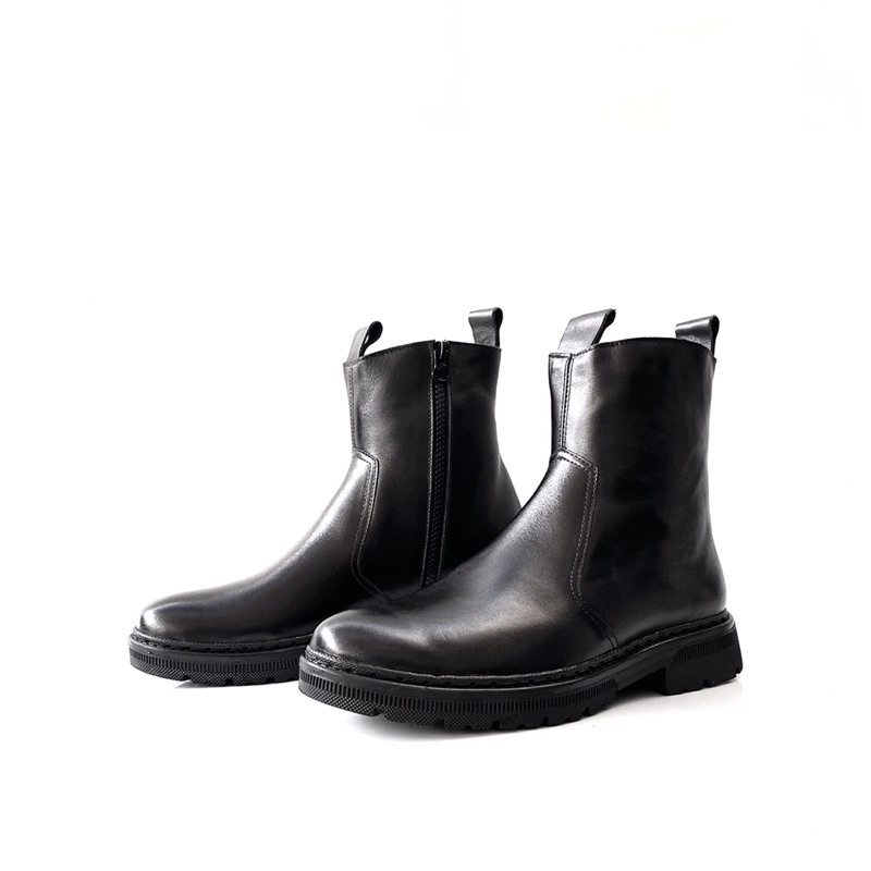 Giày nam chelsea boot cao cổ da bò thật TEFOSS HT605 khoá Zip,đế khâu cao 5cm, size 38-45