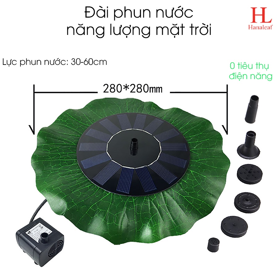 Đài phun nước năng lượng mặt trời HL, 6 đầu vòi phun tiện dụng hình lá sen, trang trí tiểu cảnh, hồ cá Koi ngoài trời