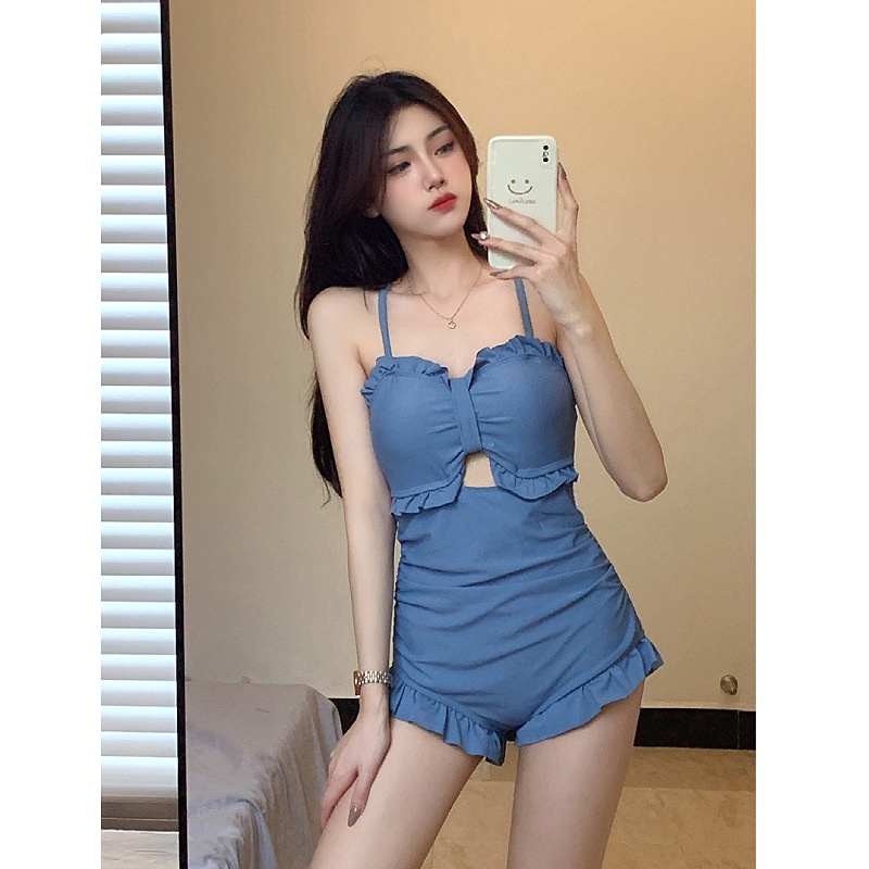 Bikini đi biển 1 mảnh kín đáo liền thân cạp cao sexy hở lưng tiểu thư kiểu Hàn Quốc DK5T401 | BigBuy360 - bigbuy360.vn