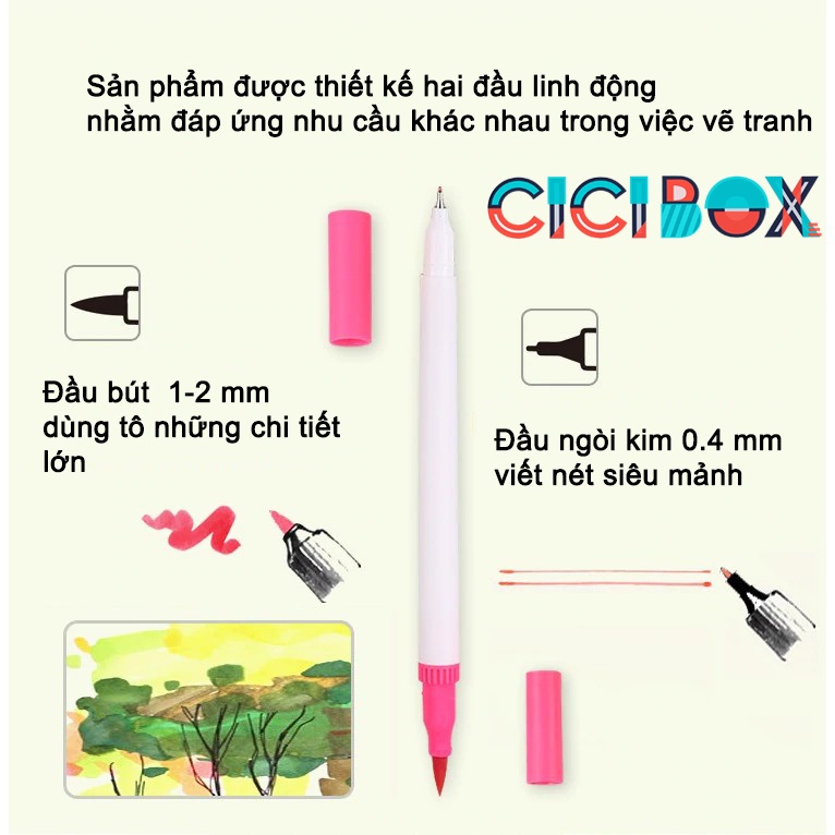 Bút viết tiêu đề Brush 12 màu 2 đầu viết calligraphy bút dạ màu marker nhiều màu trang trí bullet journal - Color House