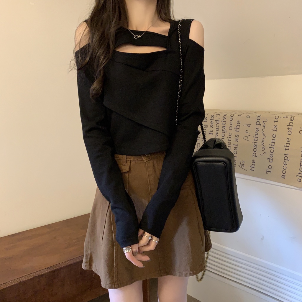 Áo kiểu SUXI tay dài hở vai màu trơn thời trang dành cho nữ