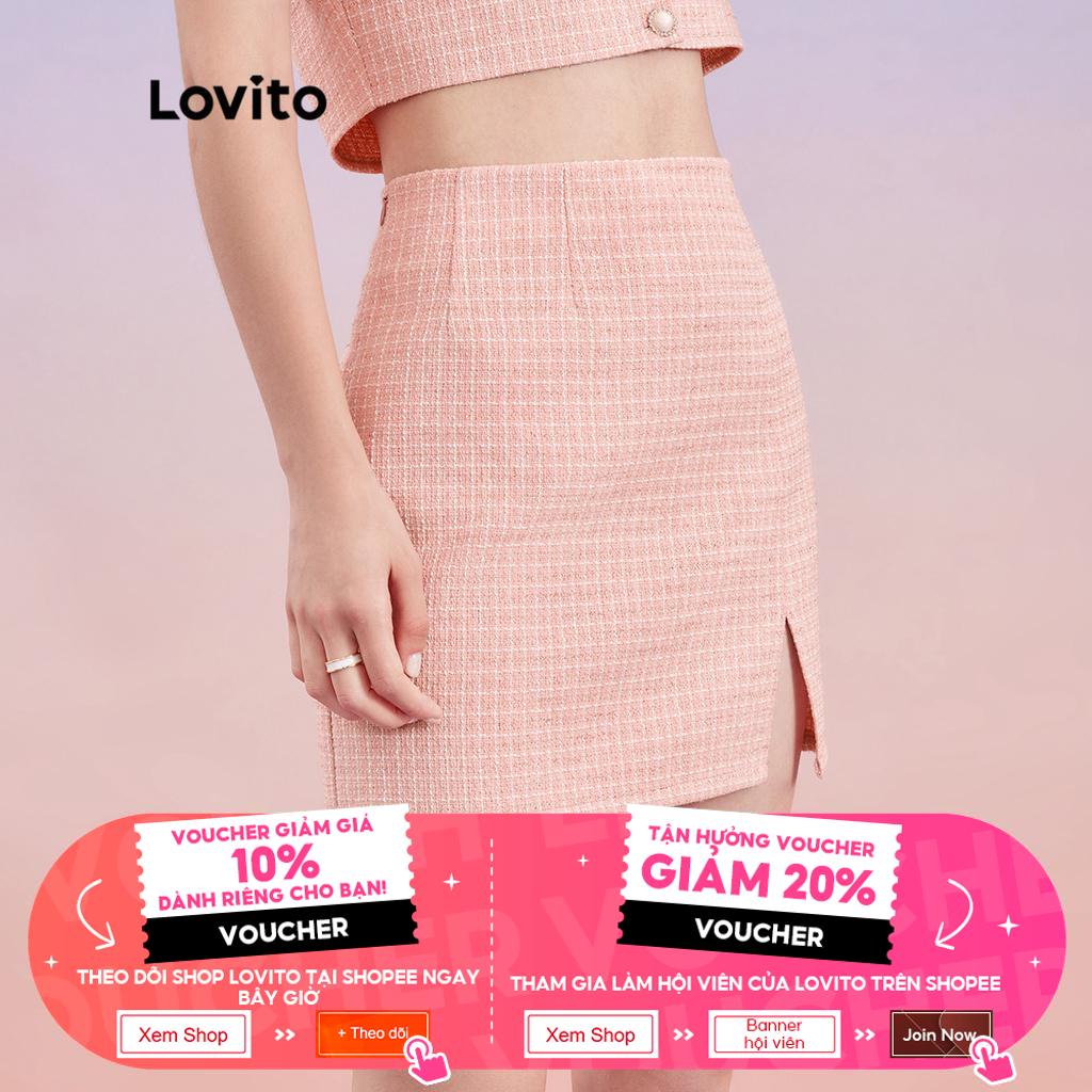 [Hàng có sẵn] Lovito Váy xẻ tà vải kẻ sọc dễ thương Kết cấu Chi tiết L30AD061 (Hồng nhạt)