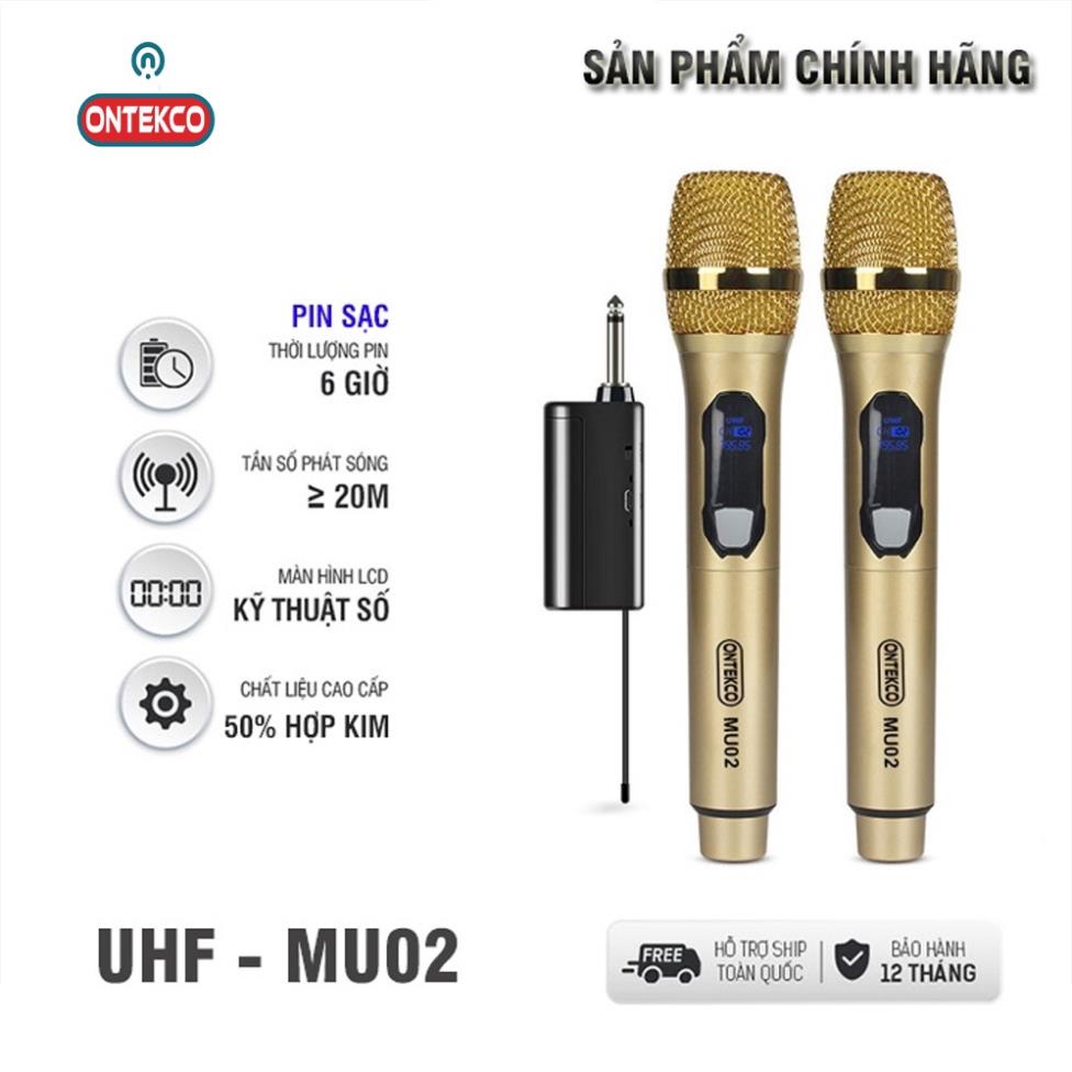 Bộ micro không dây ONTEKCO MU02 pin sạc, Sóng UhF hát karaoke gia đình chuyên nghiệp, Bảo hành 12 tháng, chống hú tuyệt | BigBuy360 - bigbuy360.vn