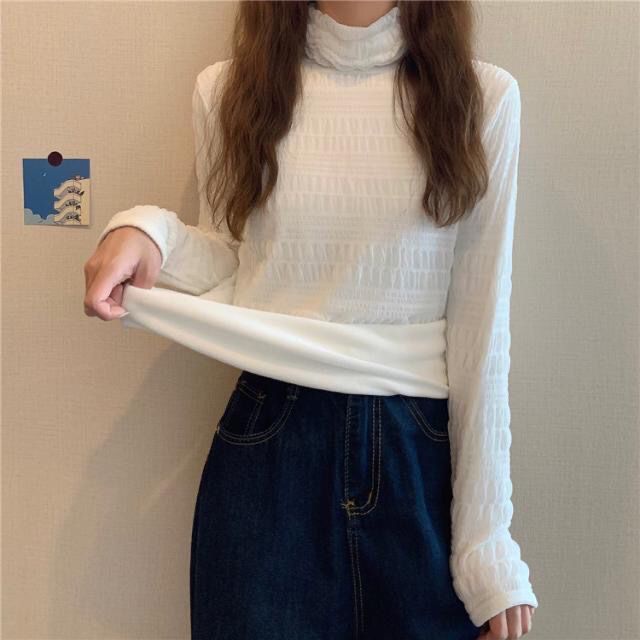 COZOK Áo Thun Dài Tay Cổ Cao Phối Ren Xinh Xắn Dành Cho Nữ