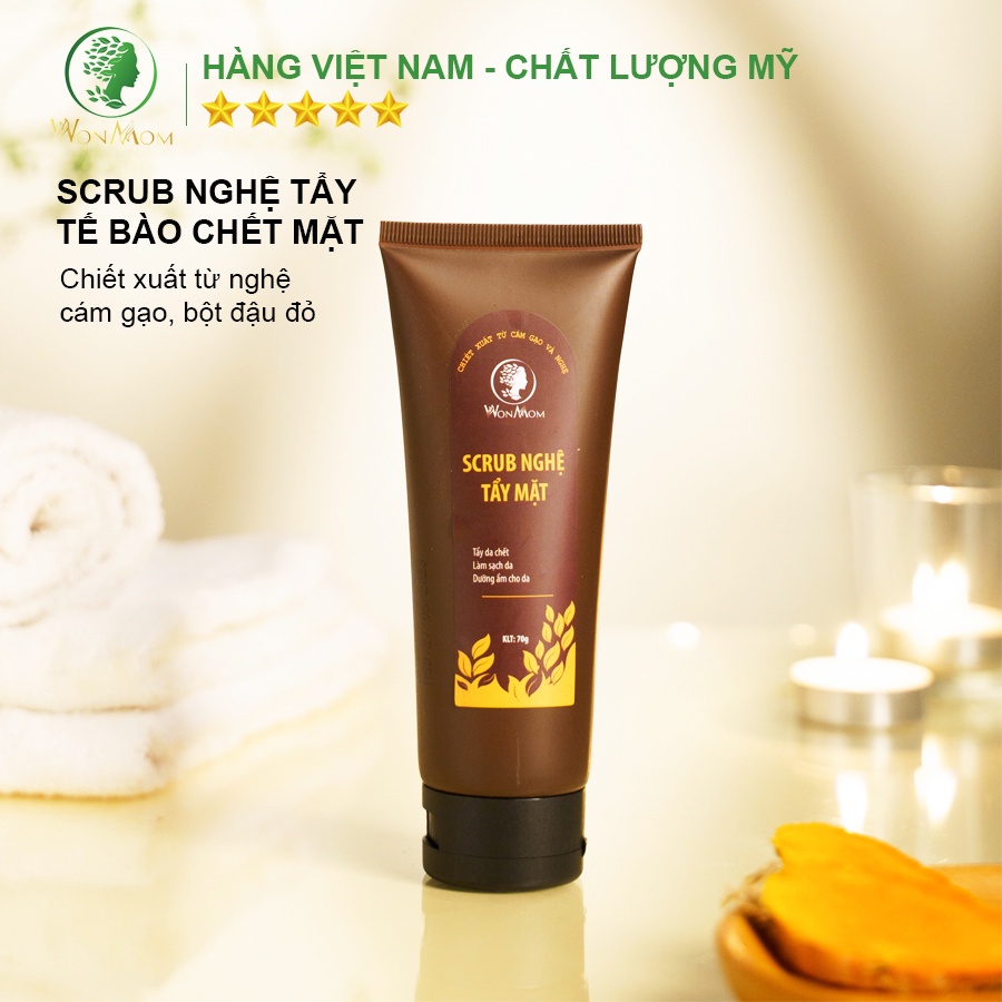 [ Giảm 50K - Đơn 459K ] Combo sữa rửa mặt hữu cơ + scrub nghệ tẩy mặt + túi xông mặt thảo dược Wonmom