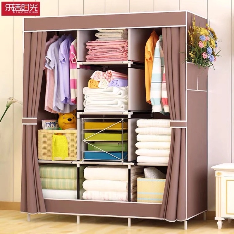 Tủ vải đựng quần áo 3 buồng 8 ngăn 3D cao cấp