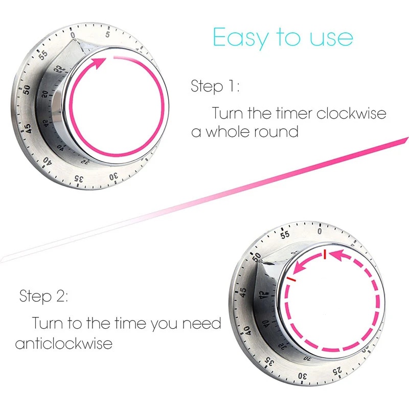 Đồng Hồ Hẹn Giờ Nấu Ăn Đế Nam Châm 60 Phút Bằng Thép Không Gỉ