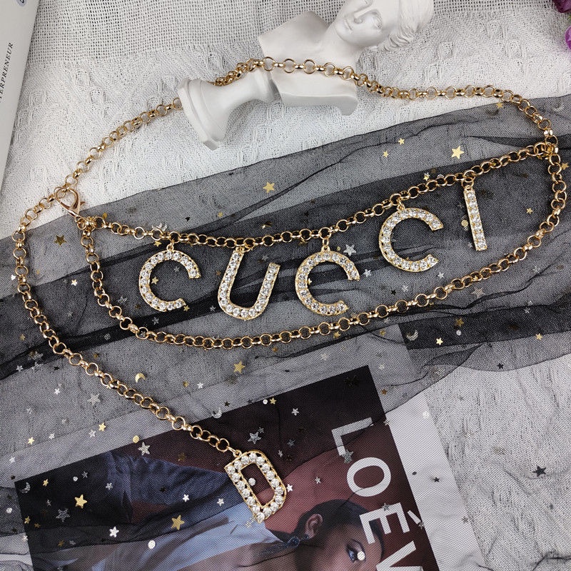 Dây Xích Kim Loại Đeo Thắt Lưng In Chữ Đính Đá Thời Trang Cho Nữ