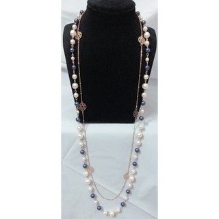 Dây chuyền 2 lớp - dây chuyền chuỗi hạt kết hợp chuỗi dây hợp kim mạ vàng 14k
