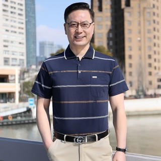 Áo polo ngắn tay sọc ve áo bố mùa hè, quần áo nam trung niên và cao tuổi