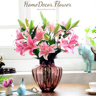 Hoa ly, Hoa giả 3 bông 2 nụ (54-95cm) trang trí nhà cửa, hoa giả decor, phụ kiện chụp ảnh - Homedecor.Flower