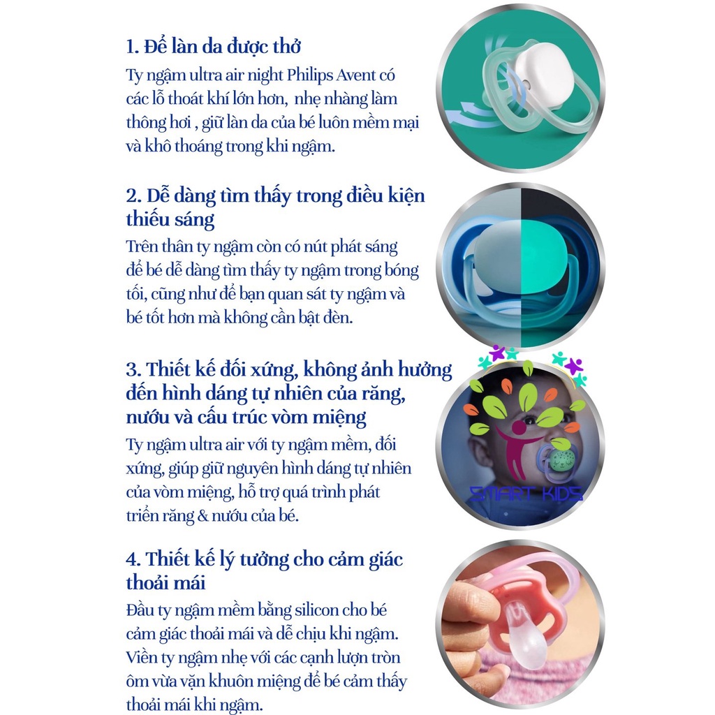 Ty Ngậm Thông Khí Philips Avent Ultra Air Ban Đêm Phát Sáng SCF376/21 (6 -18 tháng)