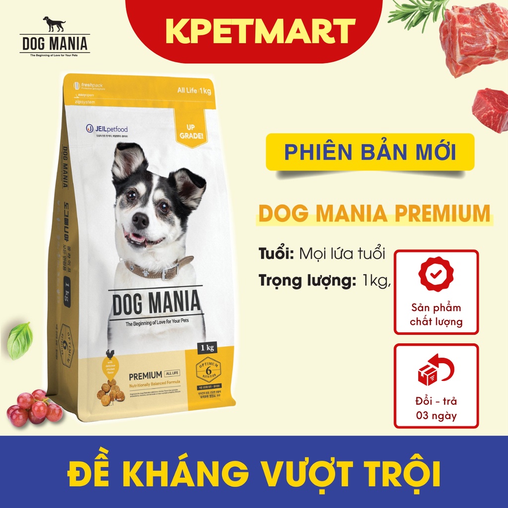 Thức ăn hạt cho chó Dog Mania túi 1kg - Thức ăn cho chó nhập khẩu Hàn Quốc < Kpetmart> - Thức ăn chó I Thức ăn cho chó