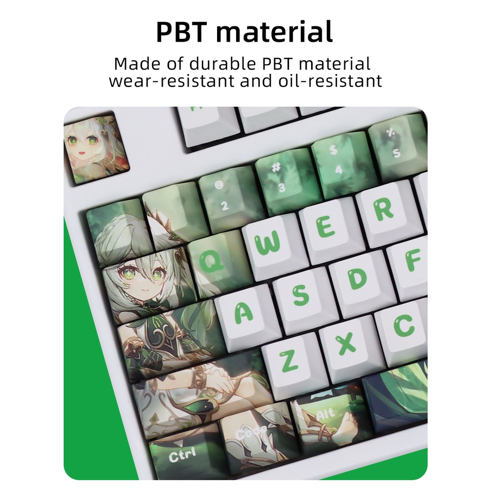 Genshin Impact Nahida Keycap PBT 136pcs Cherry Profile Set 136 Nút Bàn Phím Cơ Màu Trắng / Xanh Lá In Hình Hoa Anh Đào Xinh Xắn