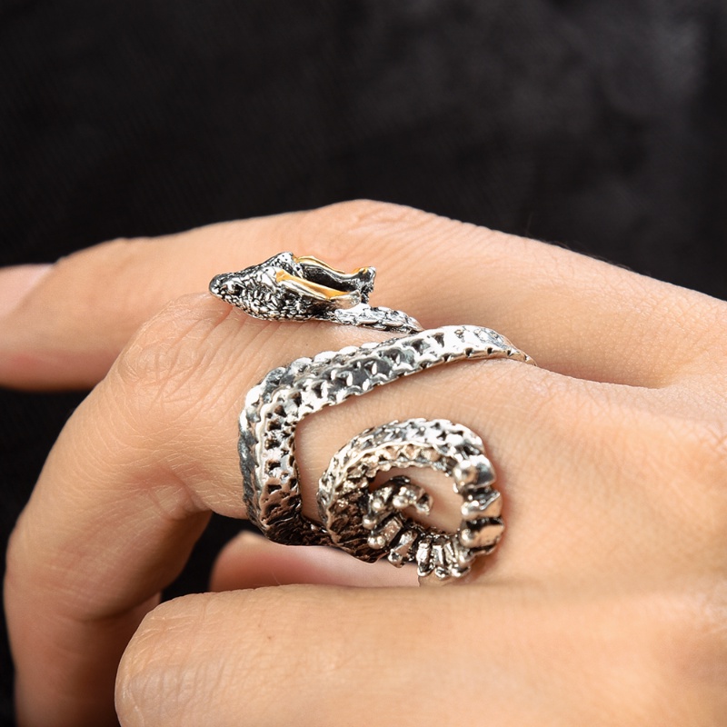 Nhẫn Hình Rắn Hoàng Đạo Bằng Kim Loại Có Thể Điều Chỉnh Phụ Kiện Trang Trí Tiệc Cho Nam