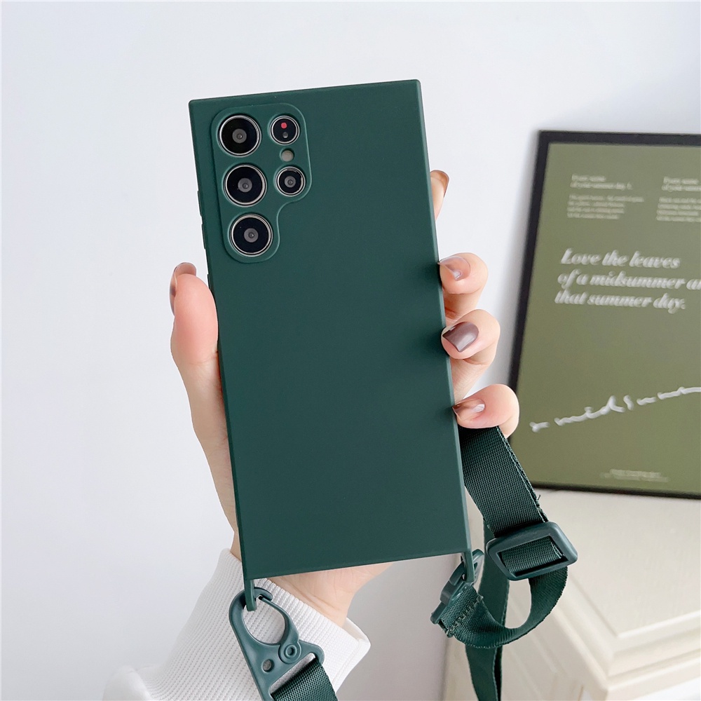 Ốp Điện Thoại Silicon Dẻo Màu Sắc Ngọt Ngào Kèm Dây Đeo Chéo Cho Samsung S23 S22 Ultra