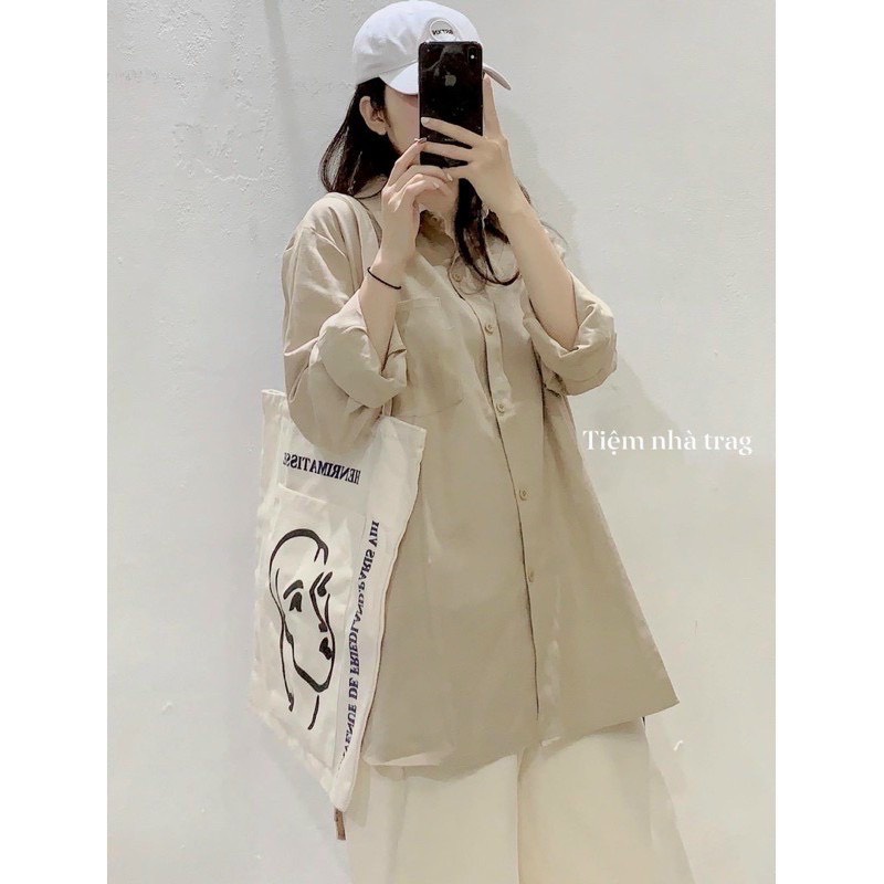Áo sơ mi đũi trơn cổ bẻ dài tay form rộng  Sơ mi nữ 3 màu dễ phối đồ hàn quốc ANASHOP9X