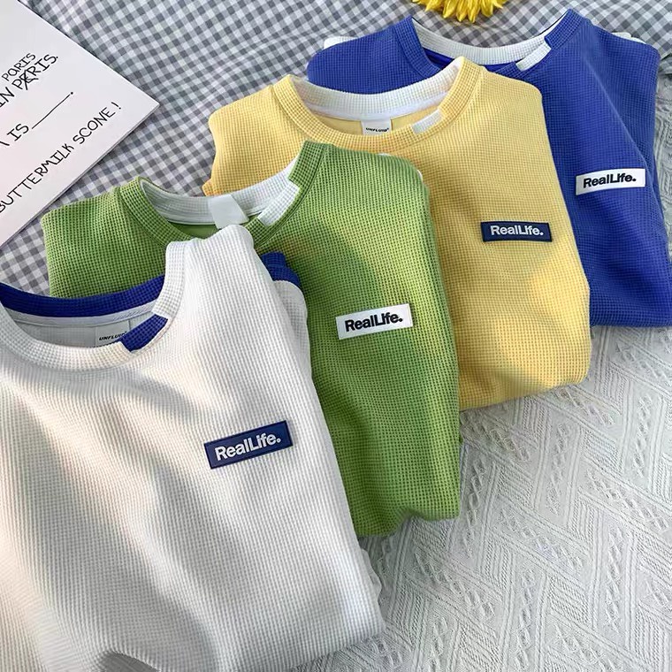 Áo thun Phối Logo RealLife NAD Unisex Nam Nữ - Áo Phông Tay Lỡ Chất Liệu Cotton Tổ Ong Mềm Mại Thoáng Mát