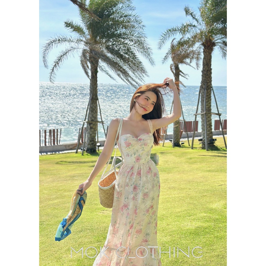 Đầm Hoa Hai Dây Maxi Dáng Dài Quai Ren Phong Cách Tiểu Thư Siêu Xinh