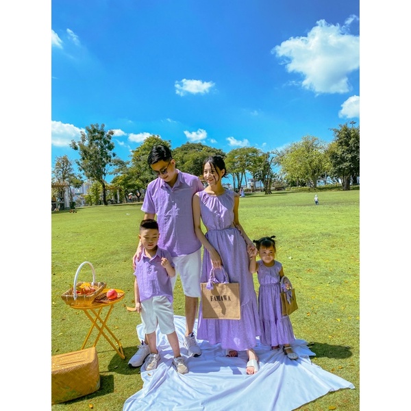 Đồ gia đình 3 người/ 4 người/ 5 người, set gia đình, áo đồng phục gia đình đi biển, dự tiệc, Set tím khoét eo/F04