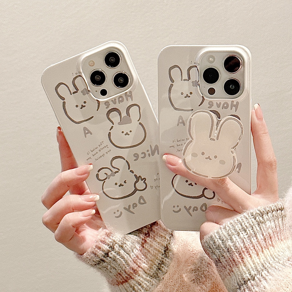 Ốp Điện Thoại Silicon Họa Tiết Hoạt Hình Chú Thỏ Dễ Thương Kèm Giá Đỡ Cho iPhone11 14promax 13