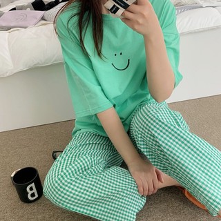 Đồ bộ mặc nhà nữ quần dài áo ngắn tay NEONVN, cotton - kate hàn quốc siêu xinh