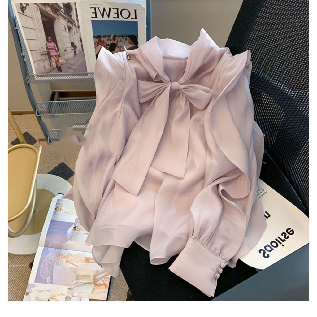 Áo Sơ Mi Phối Nơ Xinh Xắn Theo Phong Cách Pháp Dành Cho Nữ