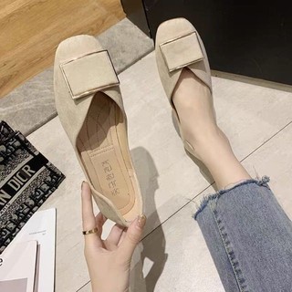 Giày búp bê da lộn mũi tròn khoá vuông big size 35-43 - ảnh thật