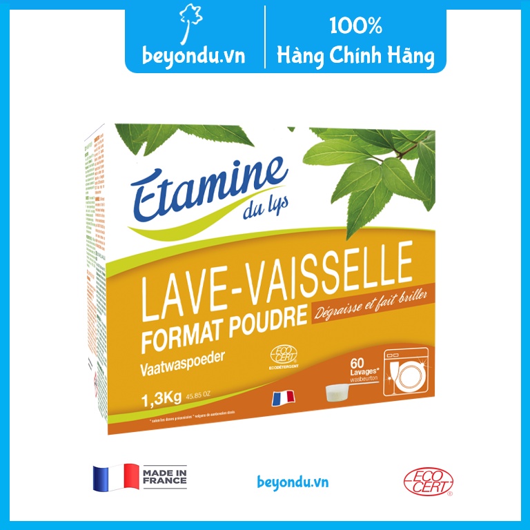 Bột rửa chén bát cho máy rửa bát Etamine du lys 1,3kg (không mùi và đạt chuẩn Ecocert) - có kèm thìa đong