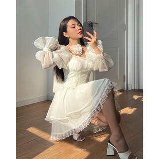 DARLING.ISM - Đầm ngắn xoè phối ren Amore dress vải linen