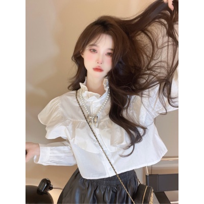 Áo Sơ Mi Tay Dài Rộng Cổ Thắt Dây Eo Cao Phong Cách Mới Dành Cho Nữ