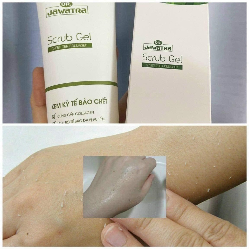 Kem tẩy tế bào chết trà xanh collagen Jawatra 200g