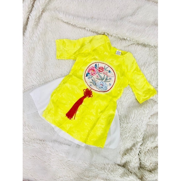 Áo Dài Cattan bé Gái Đồng Tâm phối chân váy ren