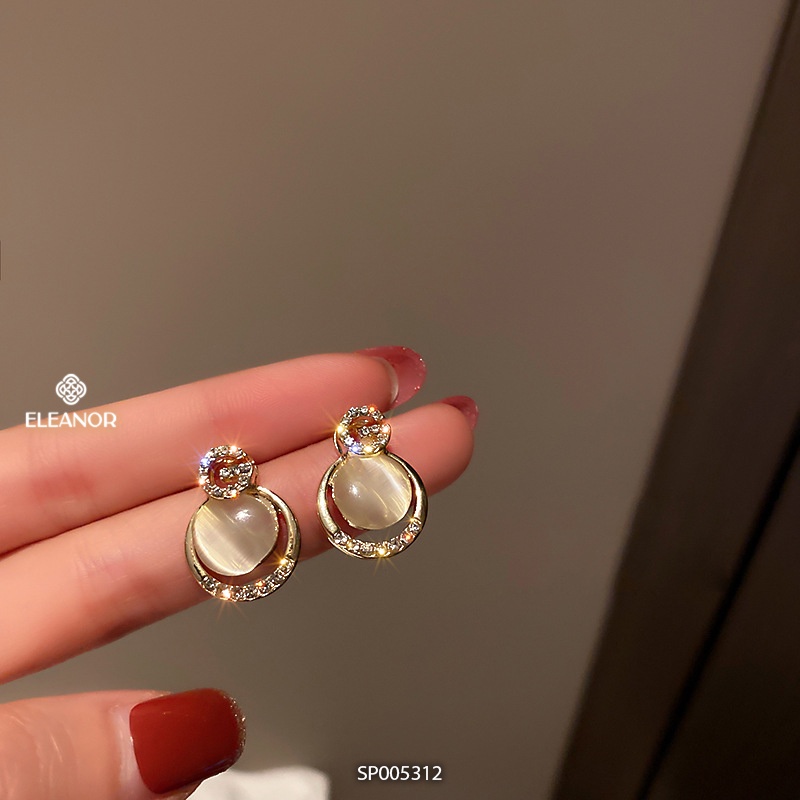 Bông tai nữ chuôi bạc 925 Eleanor Accessories hình tròn chữ G đính đá phụ kiện trang sức sang chảnh 5312