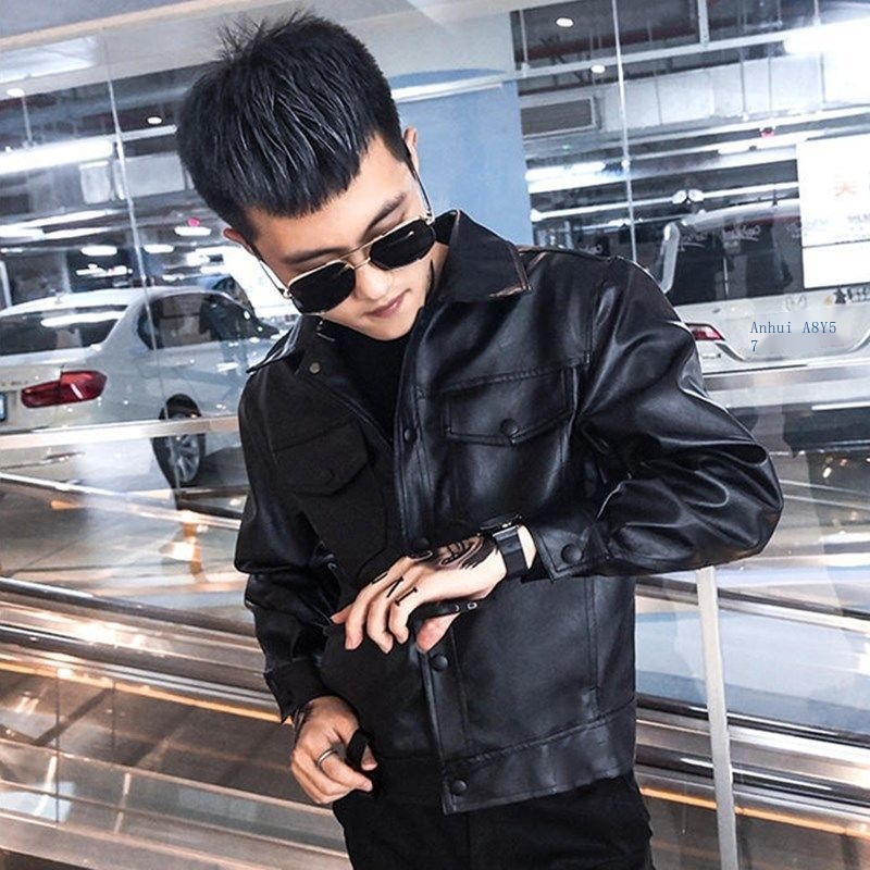 Áo Khoác Da pu Ngắn Dáng Rộng Phong Cách Hàn Quốc Thời Trang Xuân Thu 2023 Cho Nam