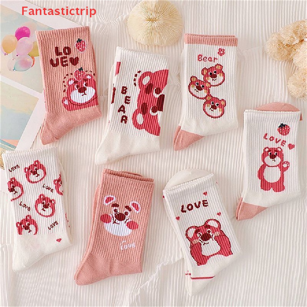 [Fantastictrip] Vớ Ống Lửng Họa Tiết Hoạt Hình Gấu Dâu Tây Phong Cách Hàn Quốc Dễ Thương Hợp Thời