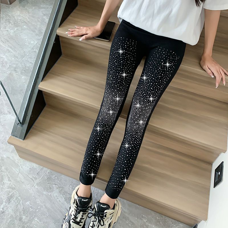 Quần Legging Lưng Cao Dáng Ôm Đính Kim Cương Lấp Lánh Dễ Phối Đồ Cho Nữ Giới